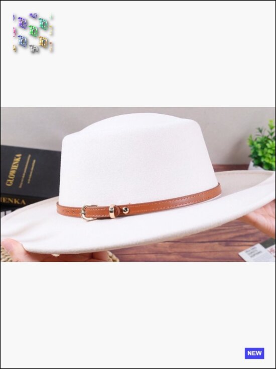 Wide Brim Felt Hat with Belt Buckle Vintage Boho Jazz Hat for Parties main image 6